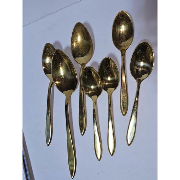 Vtg Dirigold Dirilyte Goldware 3 Flatware 1 Lrg Service, 2 Soup, 4 cereal Spoons - Picture 3 of 3
